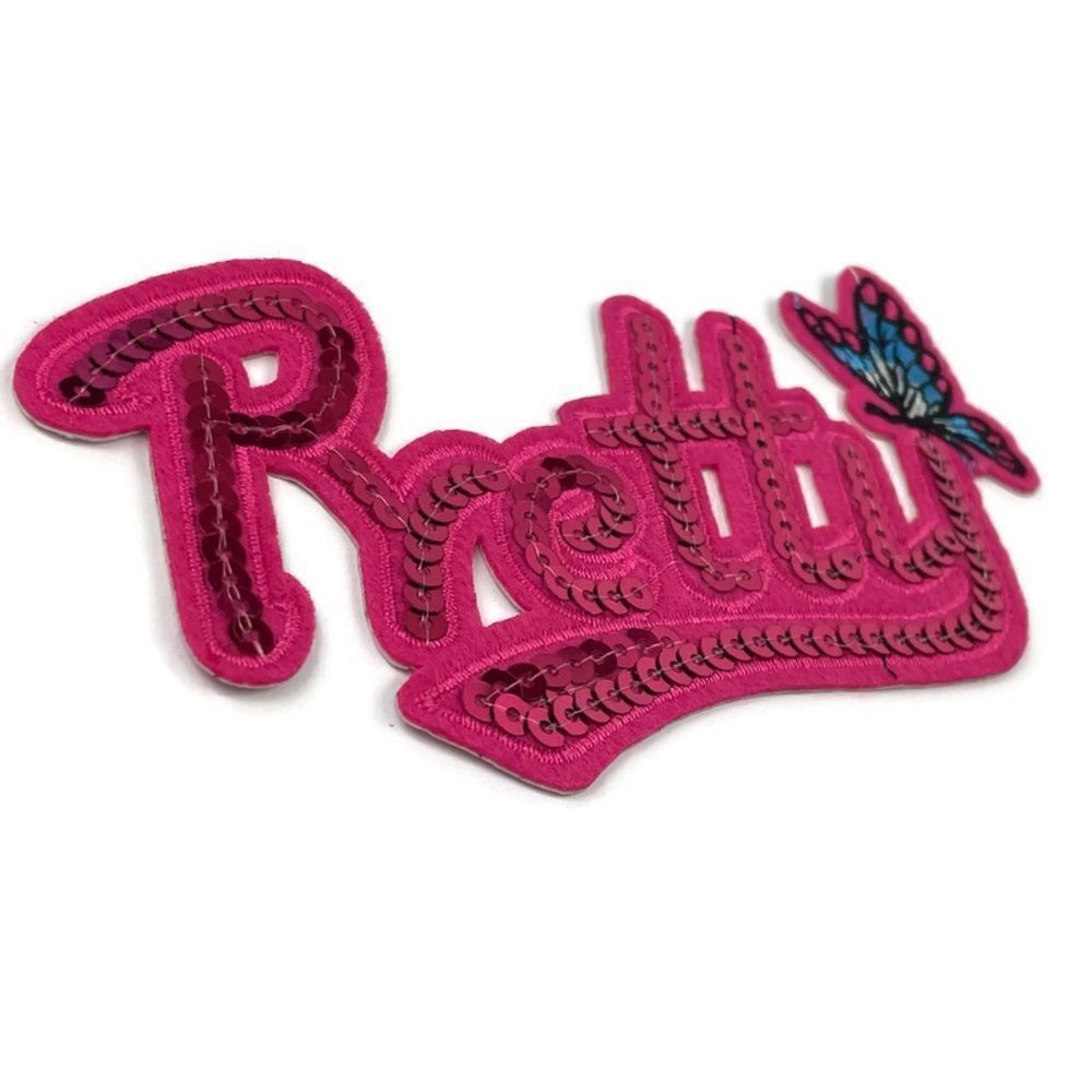 Pink Sequin Pretty Text Embroidered Patch - Picture 2 of 5